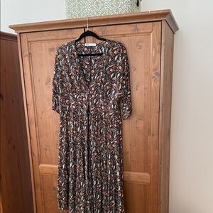 Zara Black and Orange Patterned Midi Dress